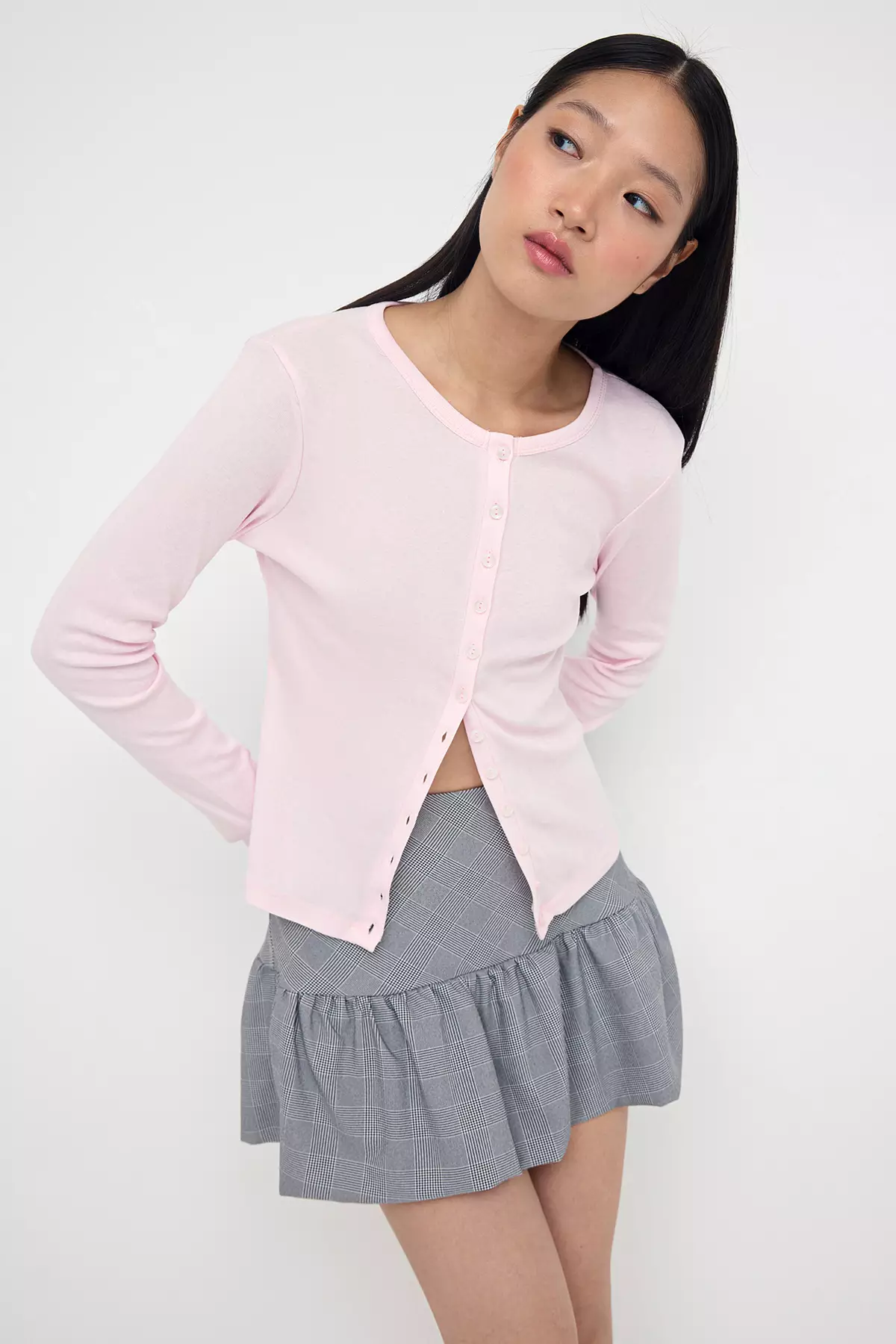 Teen Wardrobe Essentials – Pink Button-Down Stretchy Knit Blouse | Twoaw26Bz00007