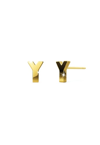 Bullion Gold 金色 BULLION GOLD Bold Initial Alphabet Letter Earrings Gold Layered Steel Jewellery- Y C0805AC0CB12F7GS_1
