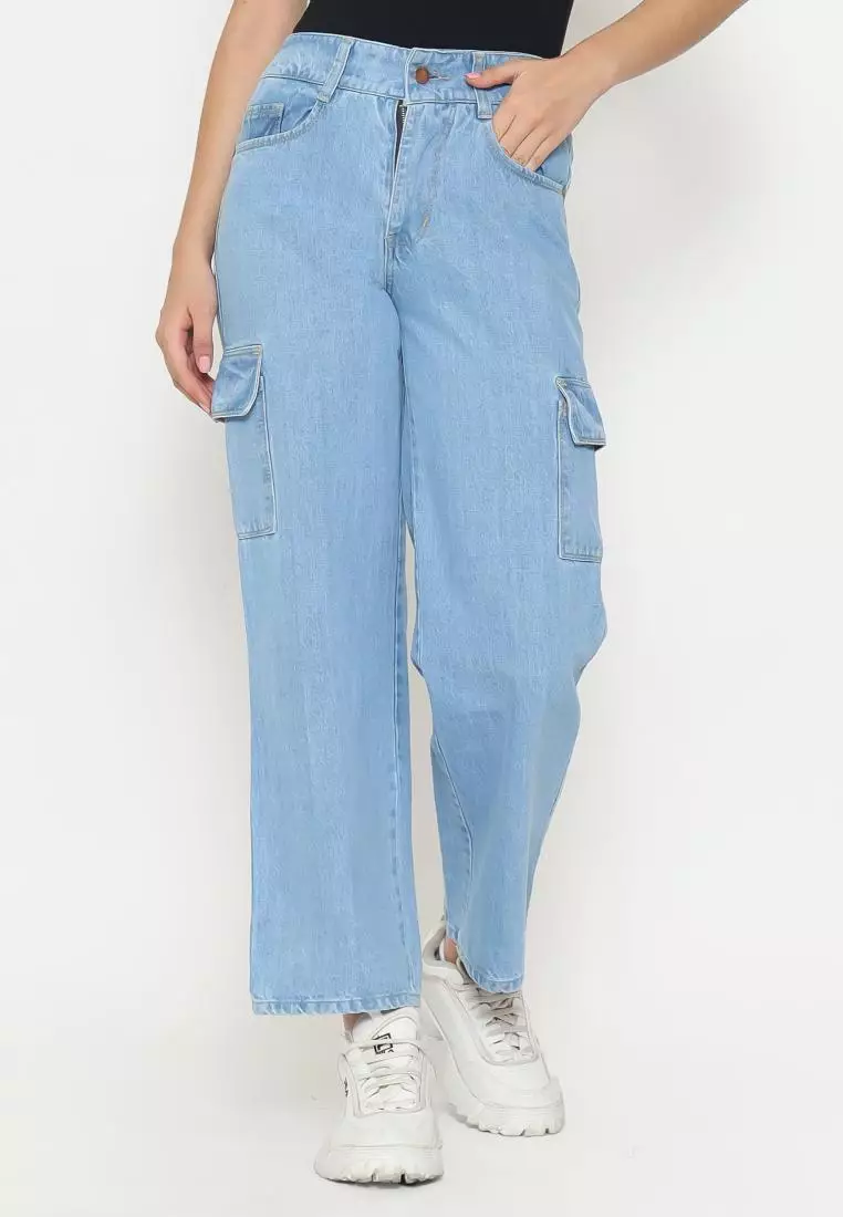 Fitwear Studio - Highwaist Cargo Kulot Jeans VIONZY - LIGHT BLUE KRT
