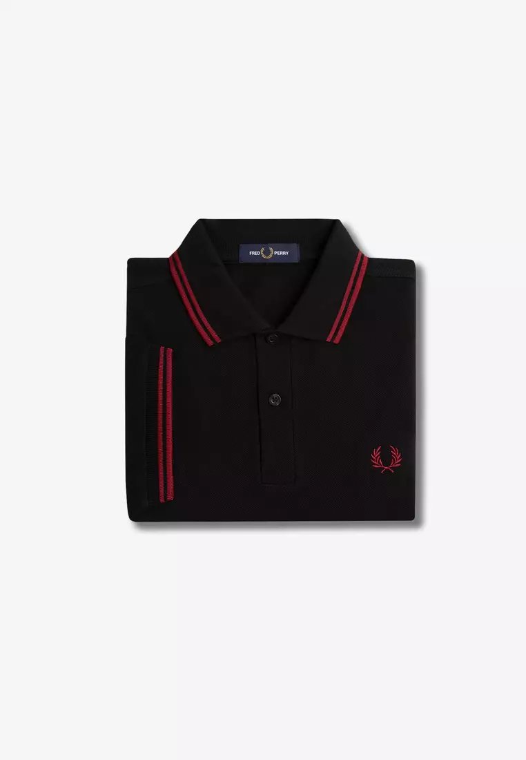 Fred Perry M3600 Twin Tipped Fred Perry Shirt (Black / Burnt Red / Burnt Red)