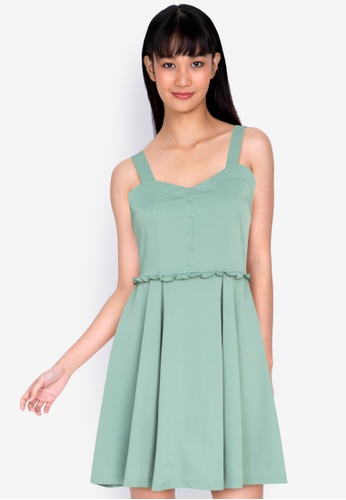 ZALORA BASICS green Sweetheart Neckline Mini Dress 8890EAA43F183FGS_1