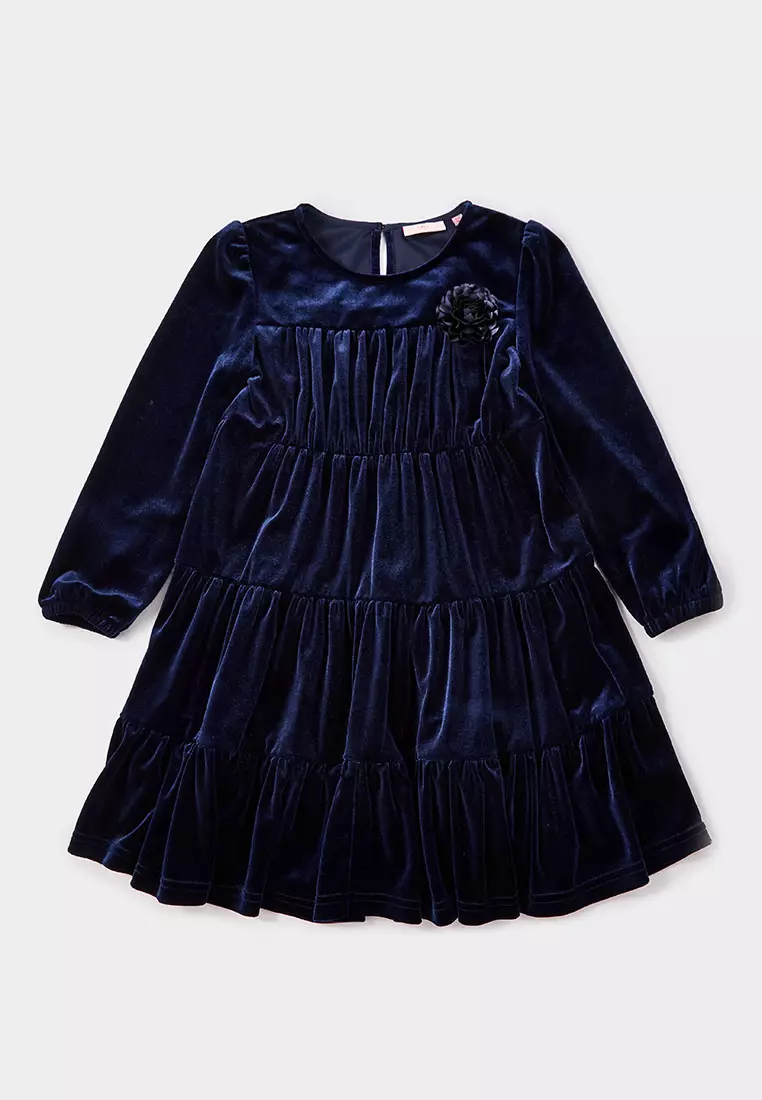 Micah Navy Velvet Tiered Dress