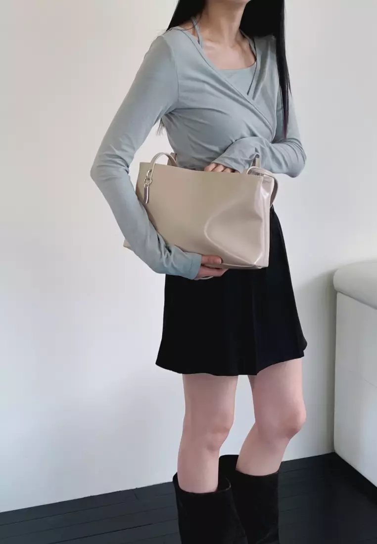 LOMI Vegan Leather Shoulder Bag Oatmeal