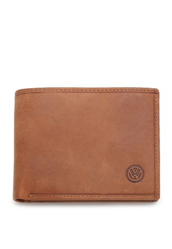 Volkswagen brown Men's Genuine Leather RFID Blocking Bi Fold Center Flap Wallet With Coin Compartment 6B5A1AC3F63417GS_1