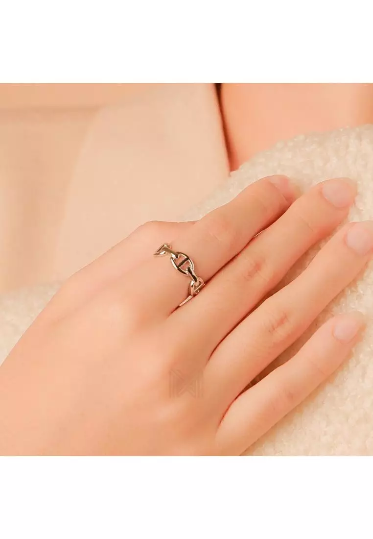 Millennia 2000 Tiny Buckles White Gold Ring with 925 Sterling Silver