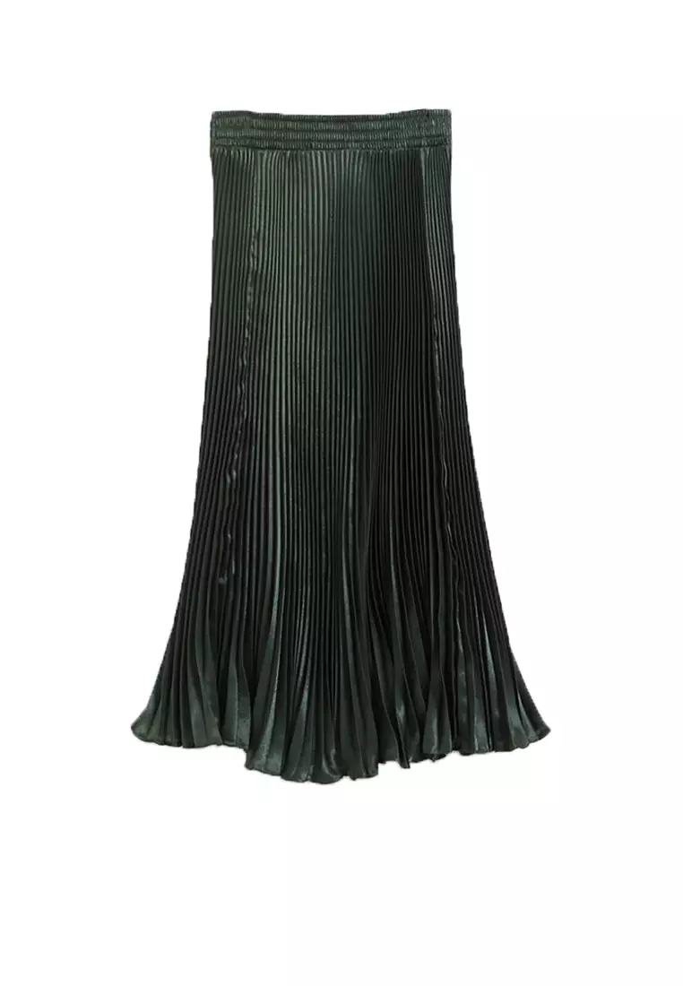 Metallic Silk Pleated Maxi Skirt AF8035