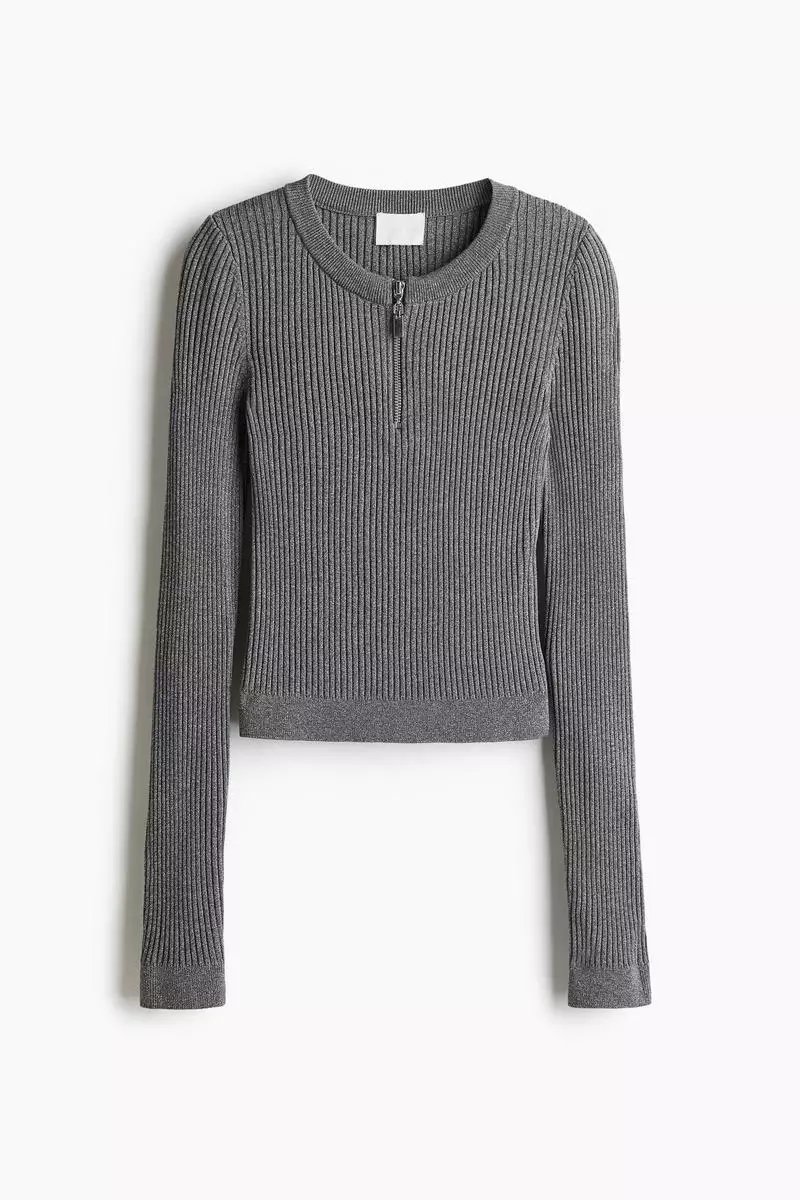 Zip-top rib-knit top