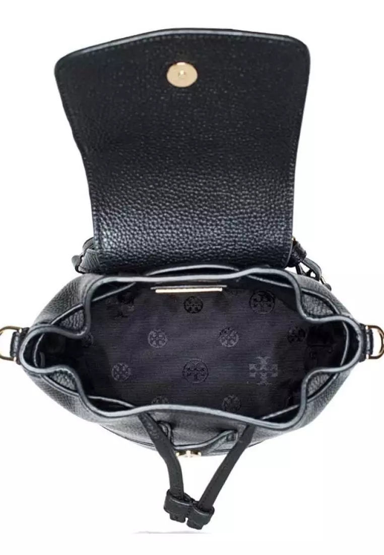 Tory Burch Thea Moose Brown Pebbled Leather Mini Backpack Bucket Bag 137409