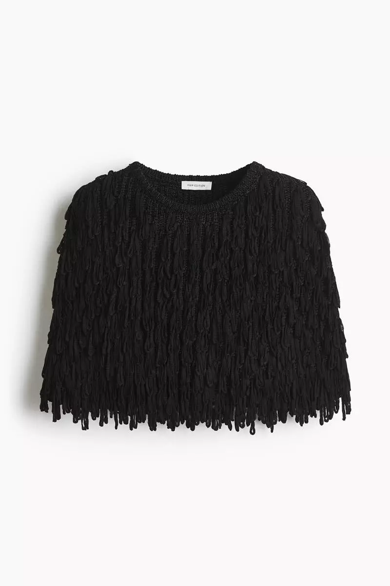Buy H&M Fringed rib-knit cape 2026 Online | ZALORA
