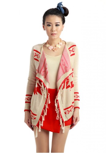 MKY Caztec Long Sleeve Cardigan in Red