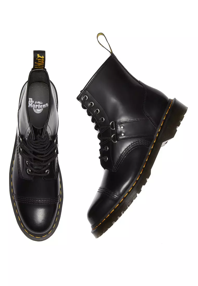 1460 HARDWARE POLISHED SMOOTH LEATHER LACE UP BOOTS BLACK - WOMEN