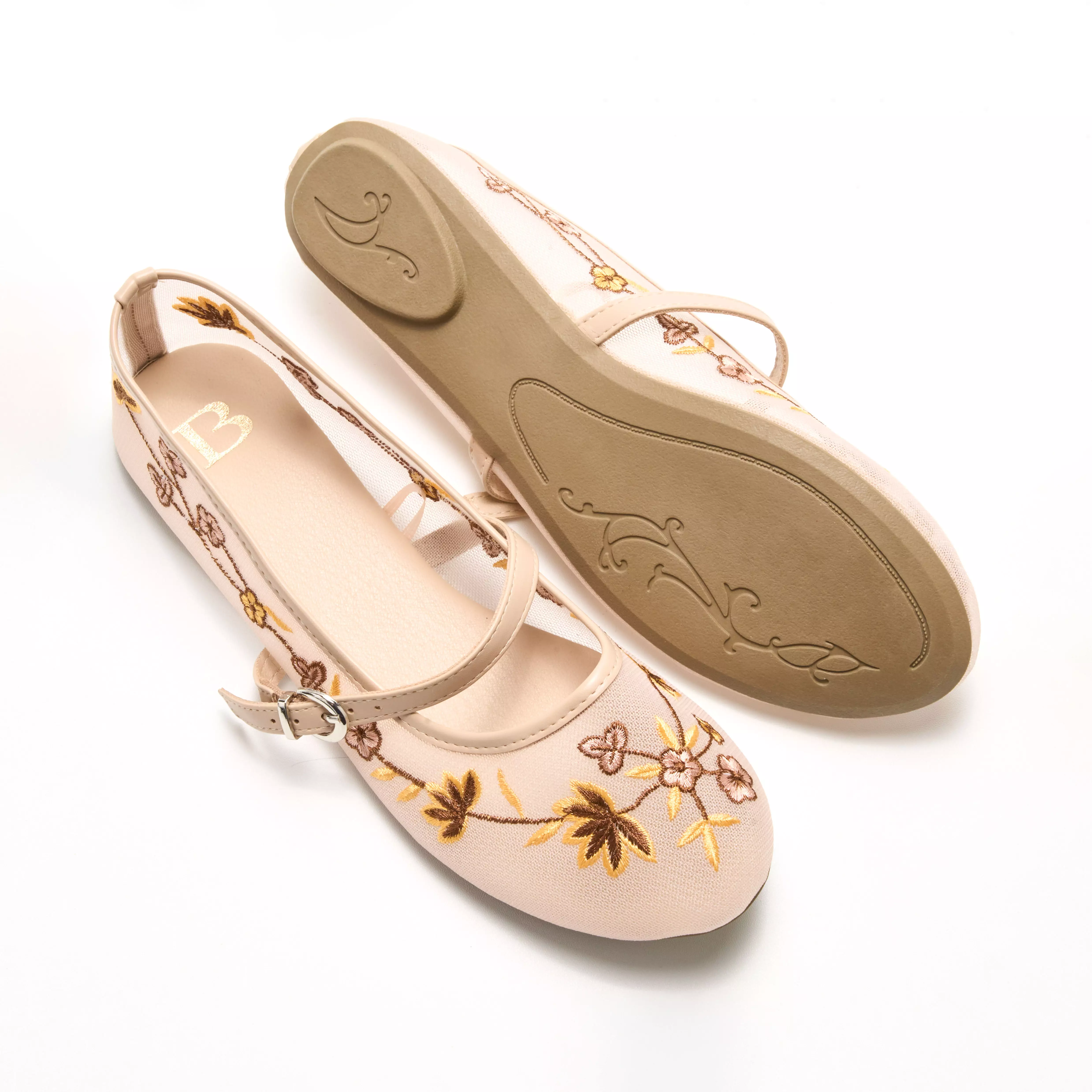 Sofia Mayala Embroidered Mary Jane Beige