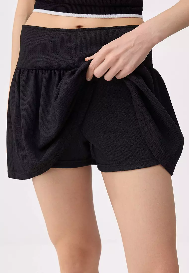 Trendyol Black A-Line/Bell Shape Textured Knitted Short Skirt