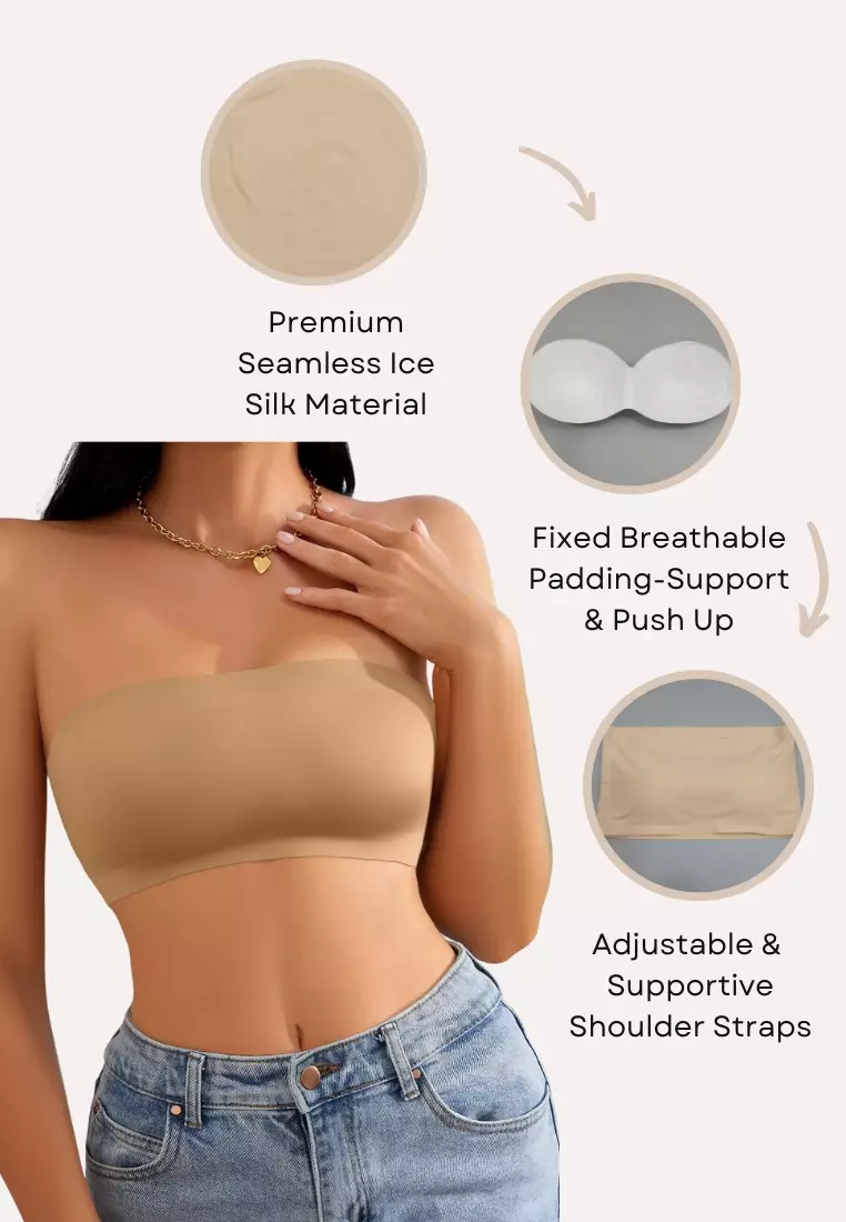 Kiss & Tell Special Bundle Premium Asher Strapless Non-Slip Ice Silk  Bralette Top in White and Nipple Cover Pads Flower Stick On Nubra in Nude  2024 | Buy Kiss & Tell Online |