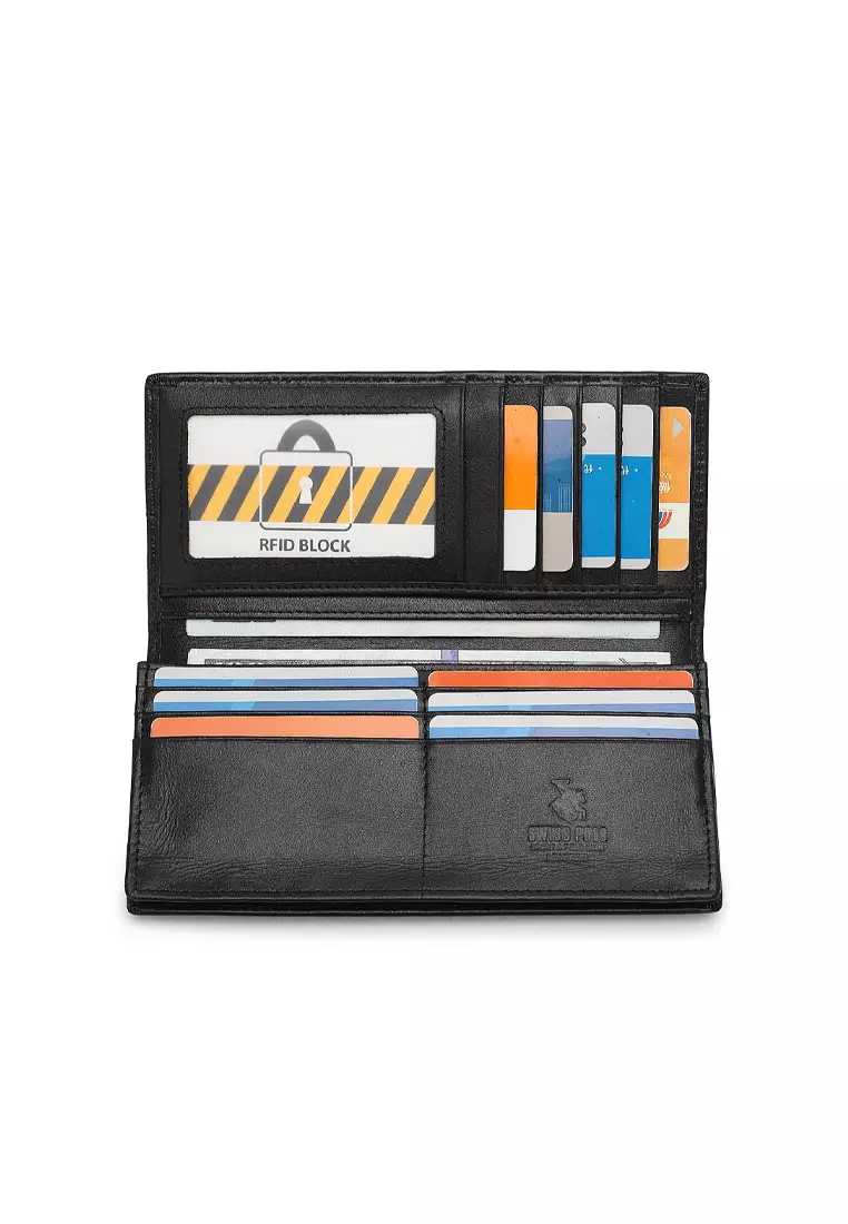 Men's Genuine Leather RFID Blocking Fortune Long Wallet - Black