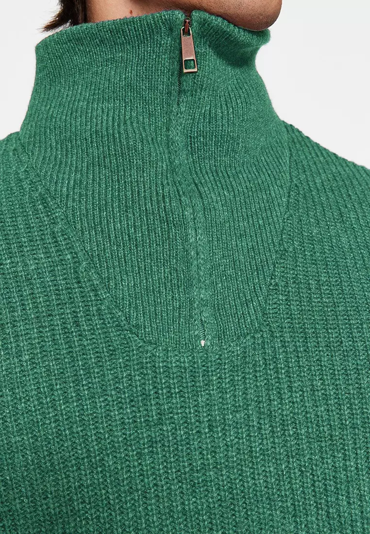 Mint Regular Fit Woolen Zipper Turtleneck Knitwear Sweater TMNAW22KZ0347