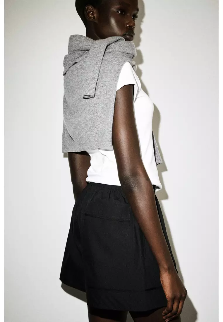 ELASTICATED GROSGRAIN-DETAIL COTTON SHORTS