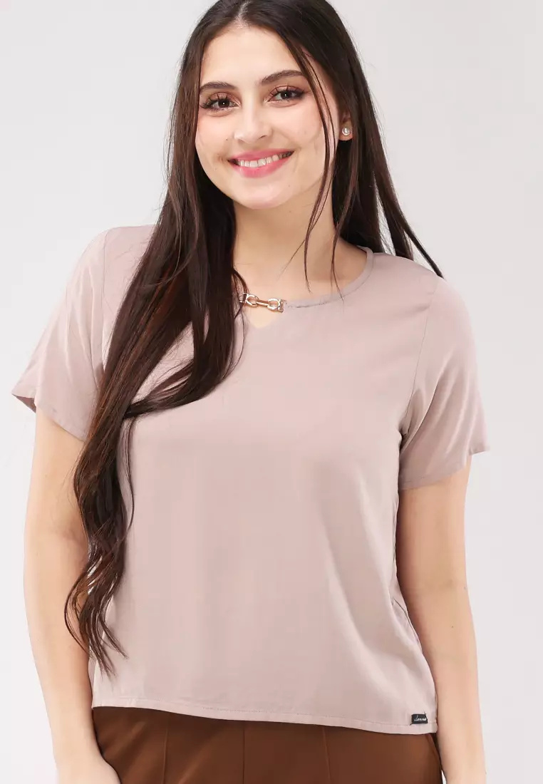 Woven Plain Rayon Short Sleeves Blouse