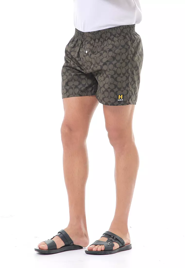 Grissham Celana Pendek Pria Short Boxer Printing Motive Material Cotton ORIGINAL - Dark Green