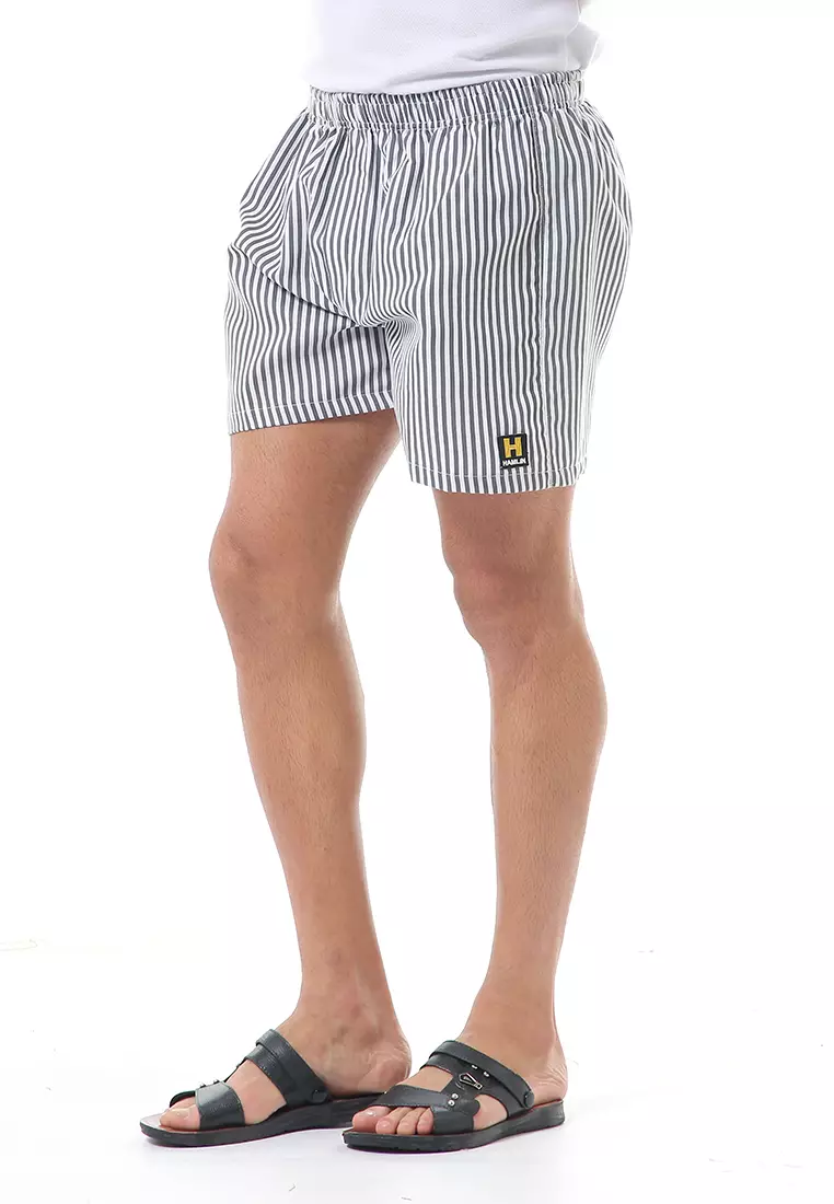 Grissham Celana Pendek Pria Boxer Kasual Stripe Motive Material Cotton ORIGINAL - Gray