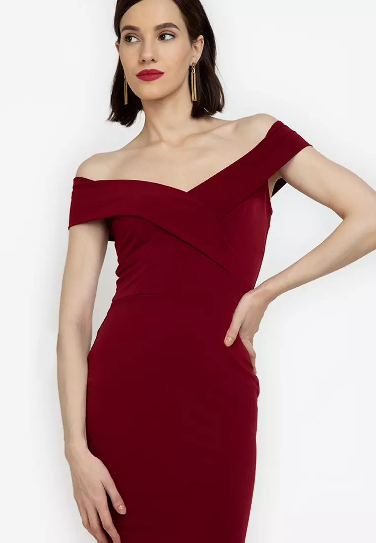 Ashley Mara Off-the-Shoulder Midi Dress