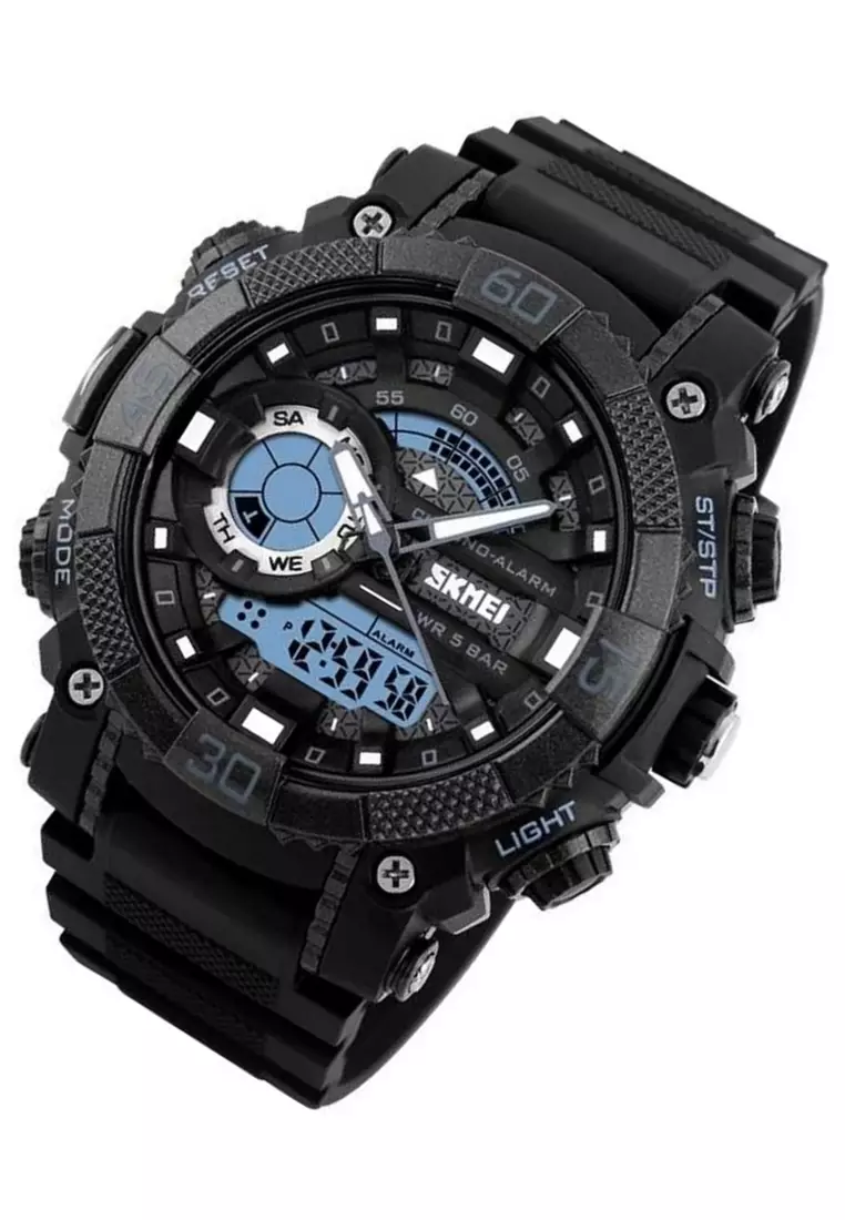 Jam Tangan Casual Analog Digital Pria LED Waterproof Strap Tali Material Silicon HS43 ORIGINAL