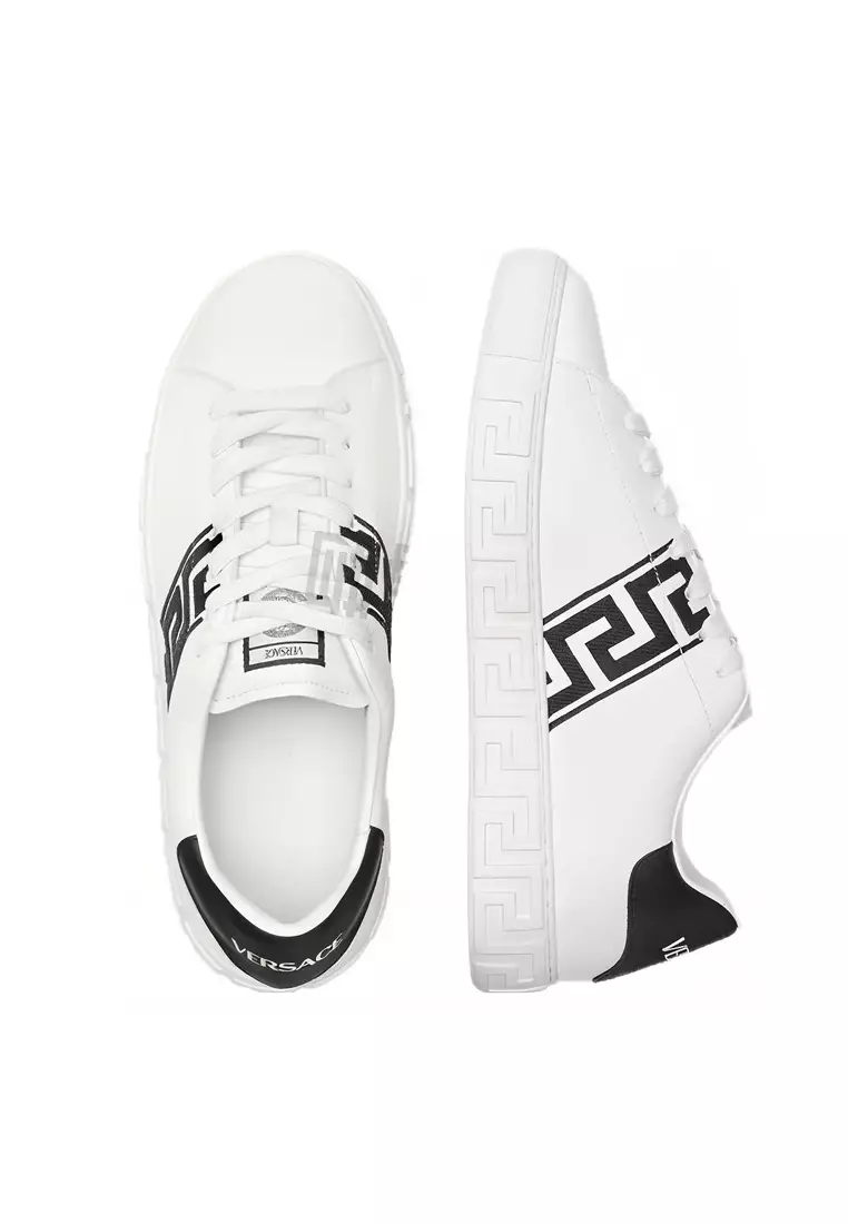 Men's Sneakers With Greca Embroidered Lace-Up In White 10144601A00776 2W020