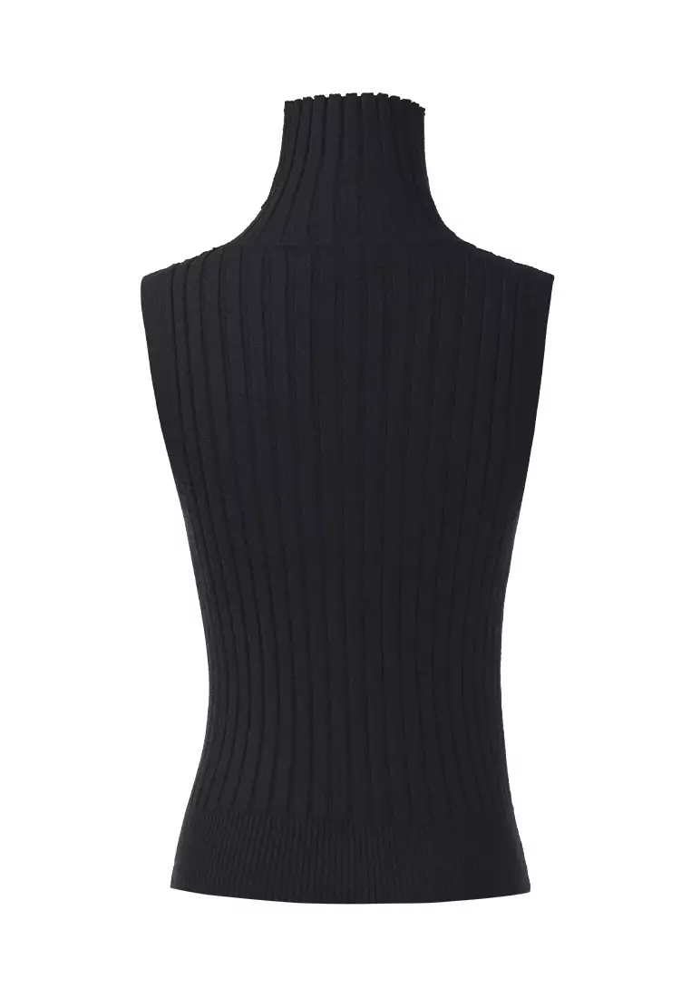 Mock Neck Sleeveless Rib Knit Top in Black - Retro, Indie and