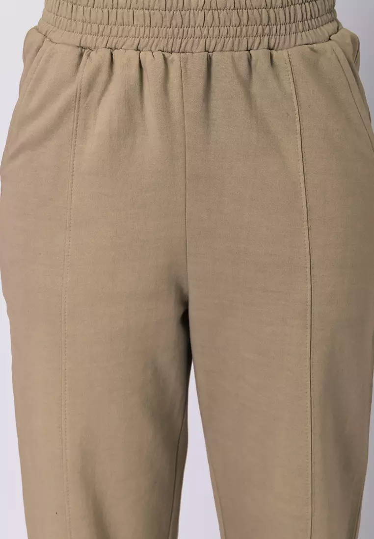 Beige Black Colorblock Sweatshirt and Joggers Set