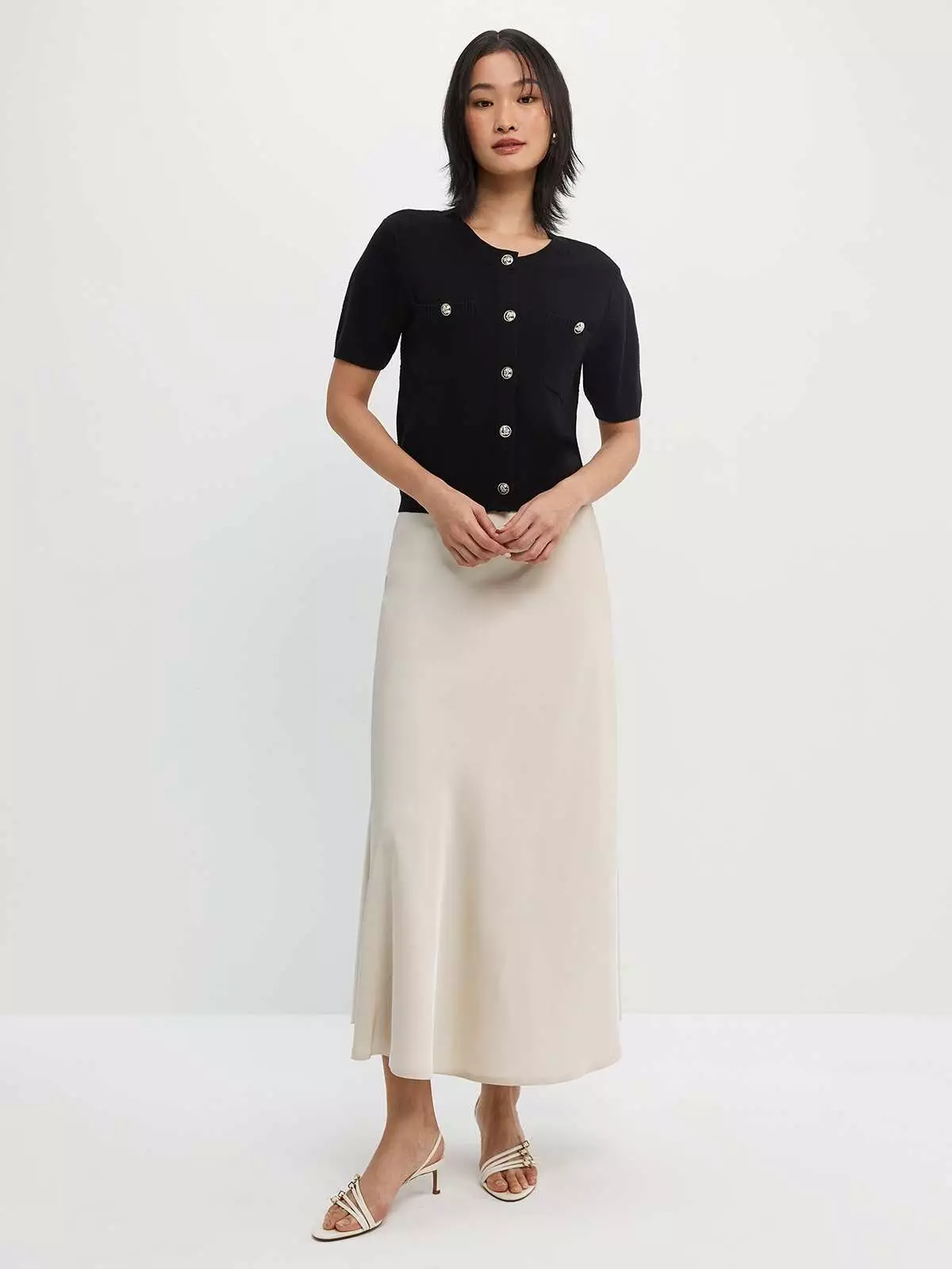 Knitted Button Top - Black