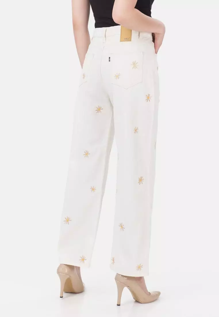 Floral Pattern Straight Jeans