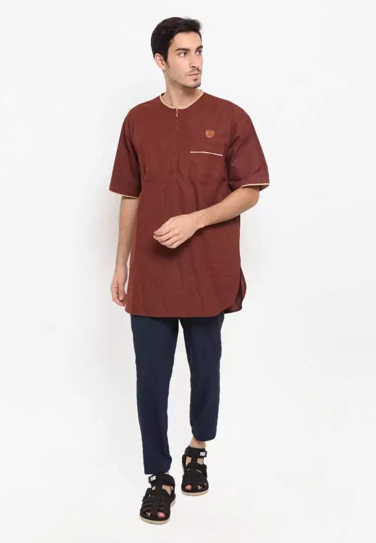 Zayidan Baju Koko Gamis Muslim Pria Umar - Coklat