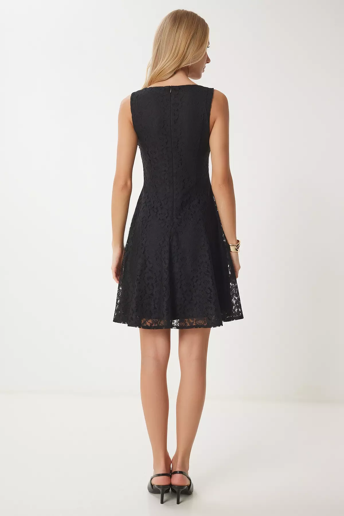 Women's Black Lace Flared Mini Dress Ub00311