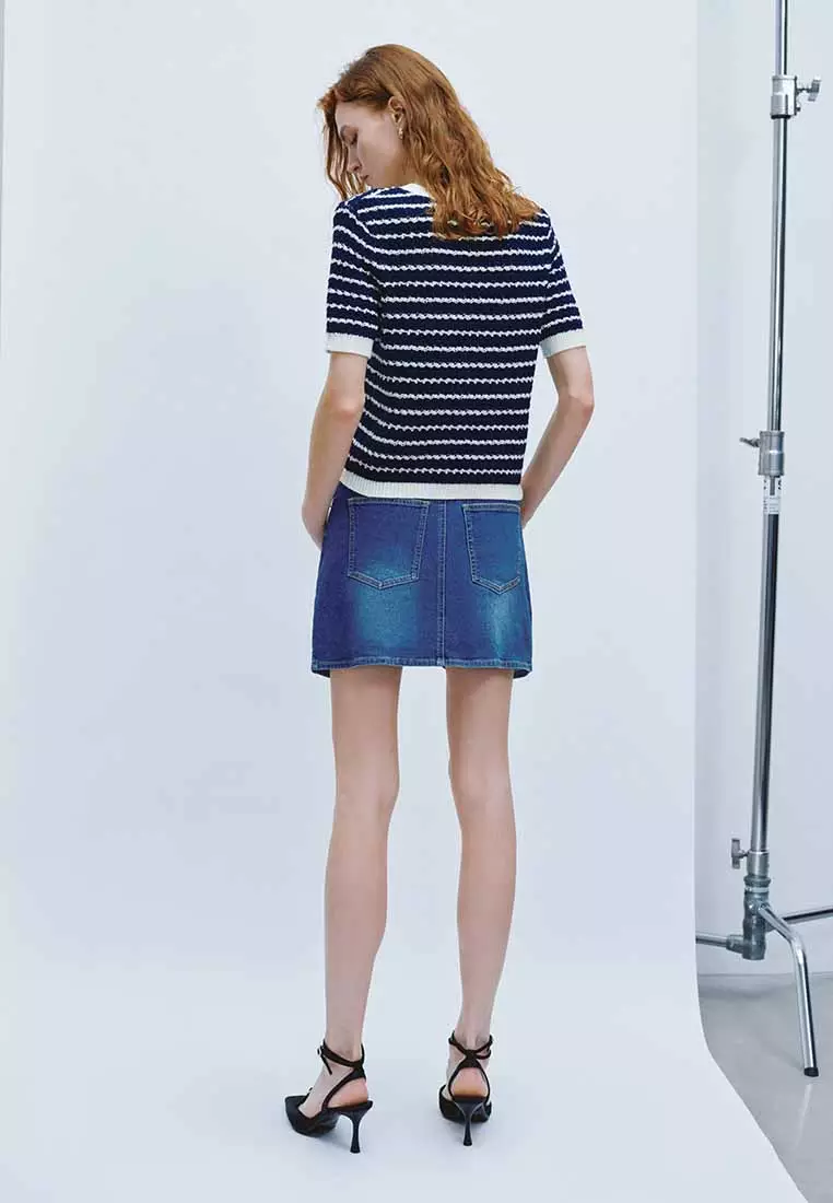 正肩袖圆领毛织T恤