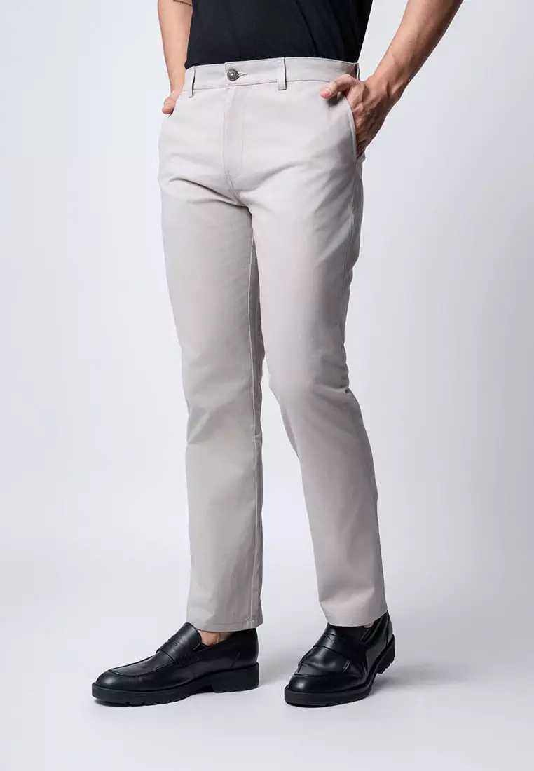 Regular Straight Fit Chino Cotton Twill Light Grey