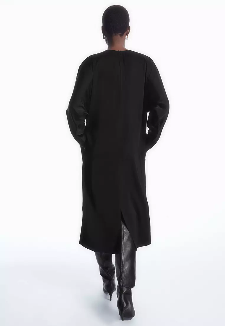 Batwing-Sleeve Satin Shift Dress