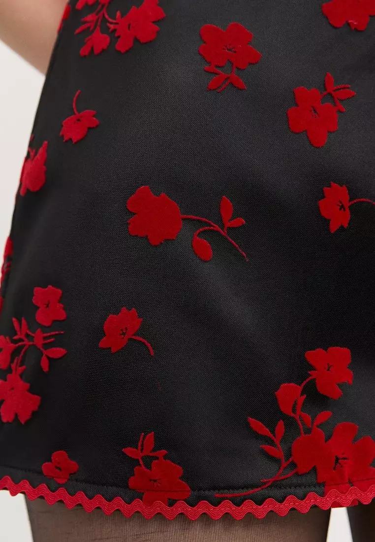 Floral Mini Skirt - Black