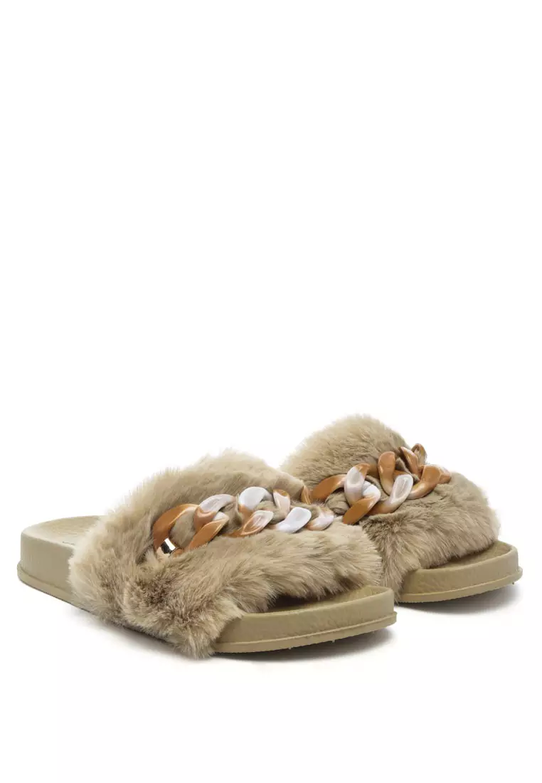 Furry slides discount with straps