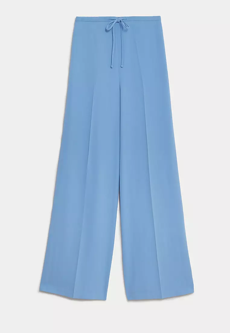 Crepe Elasticated Waist Wide Leg Trousers