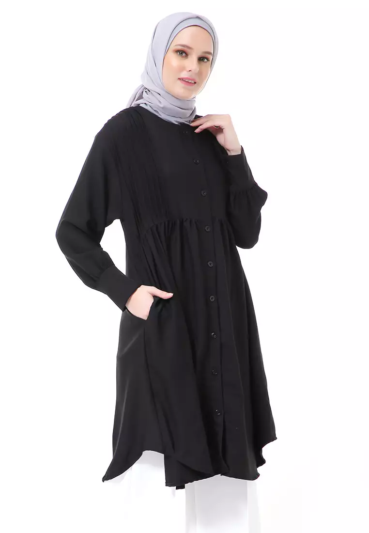 Xaula Tunik Polos Muslimah Atasan Wanita Lengan Panjang Premium High Quality - Black