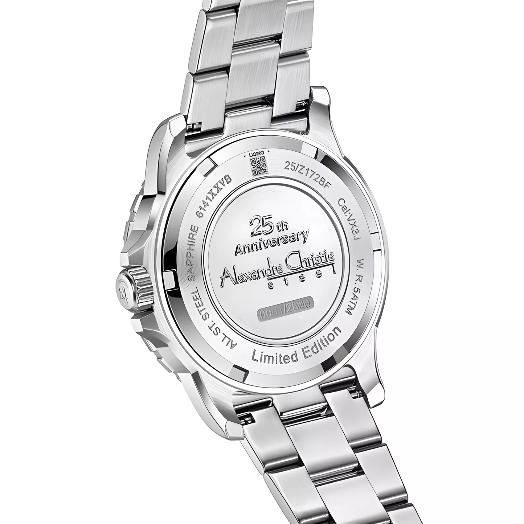 Alexandre Christie 25th ANNIVERSARY Limited Edition - Jam Tangan Chronograph Wanita - Silver Black - All Stainless Steel - 6141 XXVBTBSLBA
