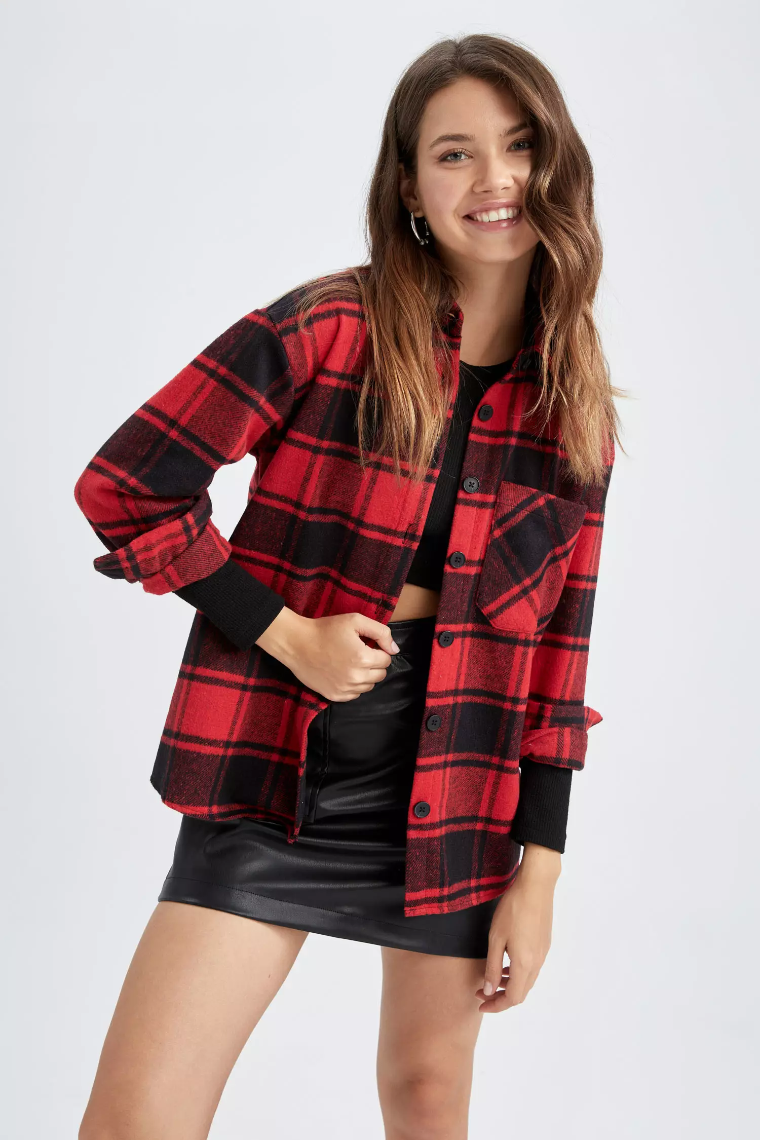 Red and black plaid sweatshirt on sale
