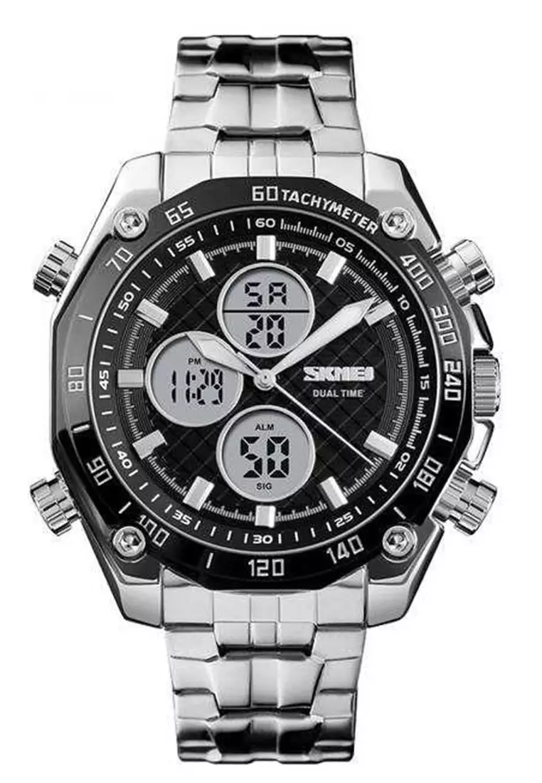 Jam Tangan Kasual Digital Analog Pria LED Waterproof Strap Tali Material Stainless Steel NL99 ORIGINAL