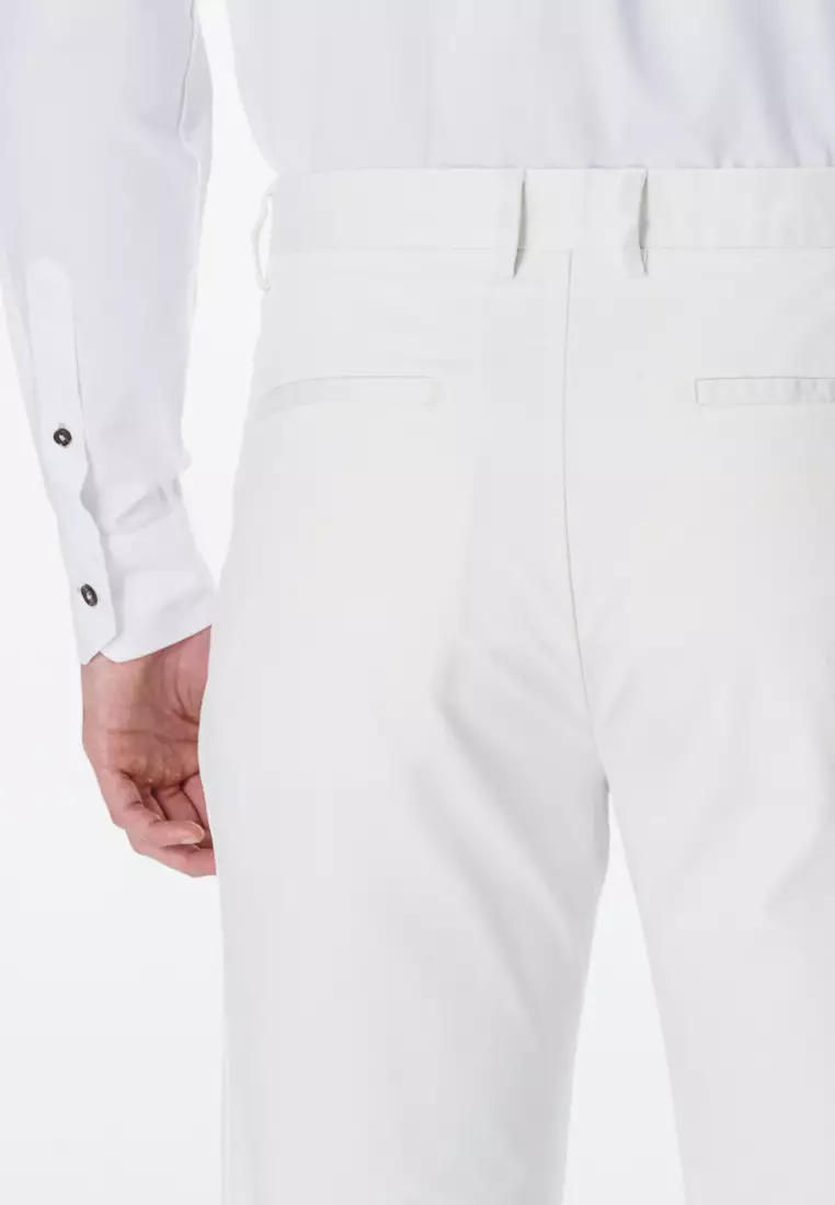 White Side-seam Slim Fit Stretch Chinos