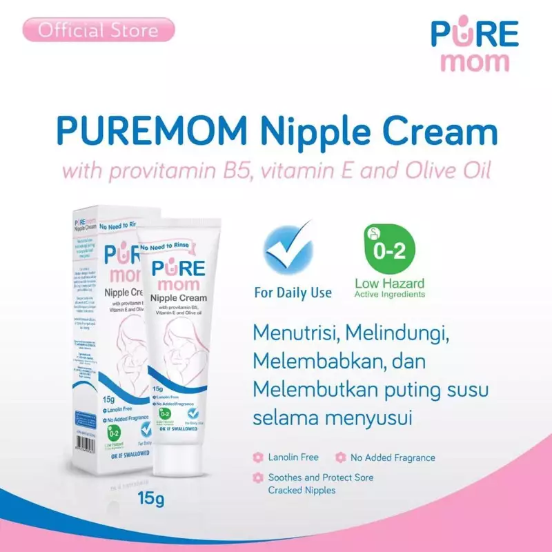 Pure Mom Nipple Cream 15gr / Nipple Cream Pure Baby / Krim Puting Susu PureBB Kids
