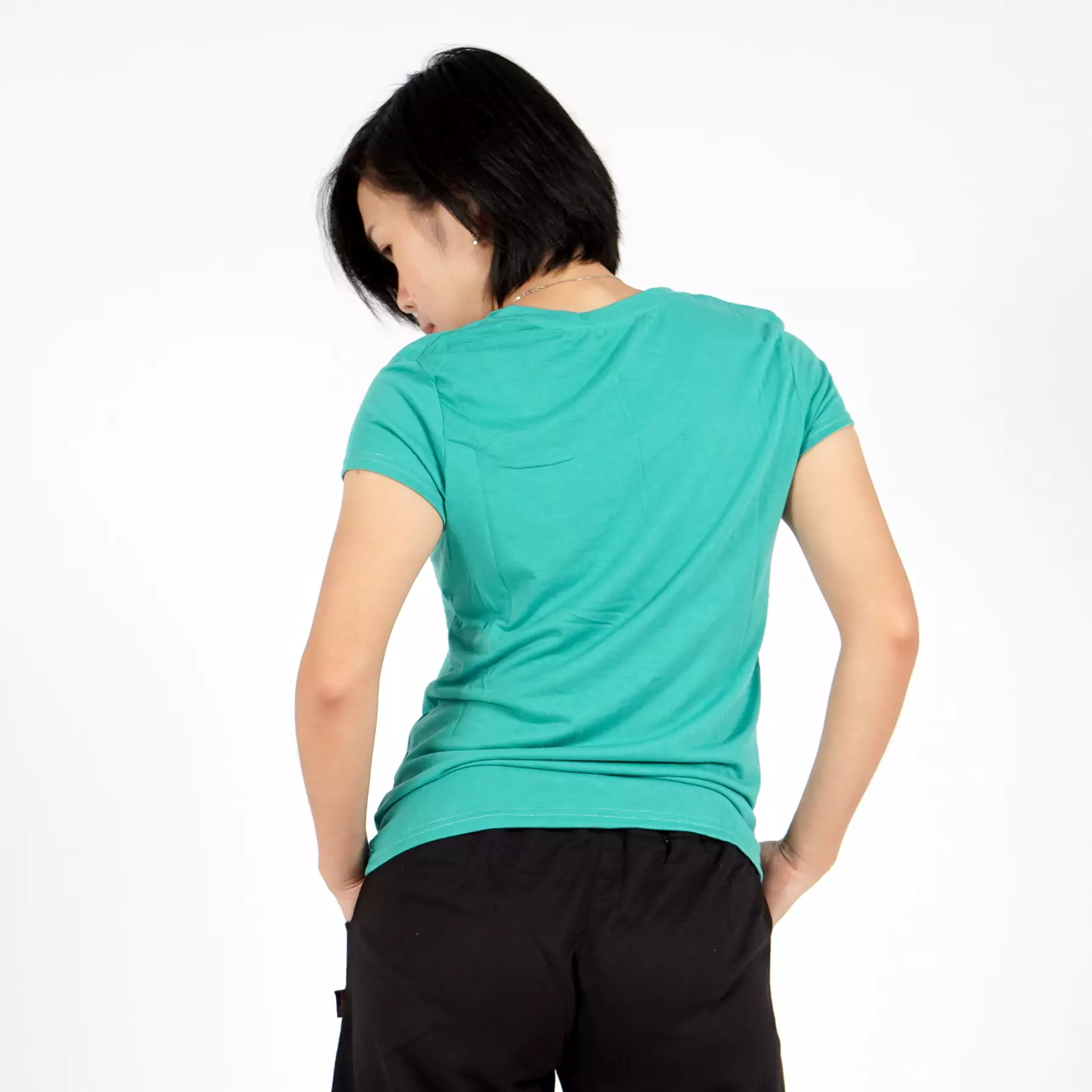 OKECHUKU Vioree T-Shirt V-Neck Oblong Polos Tangan Pendek Kaos Wanita Leher V - Toska