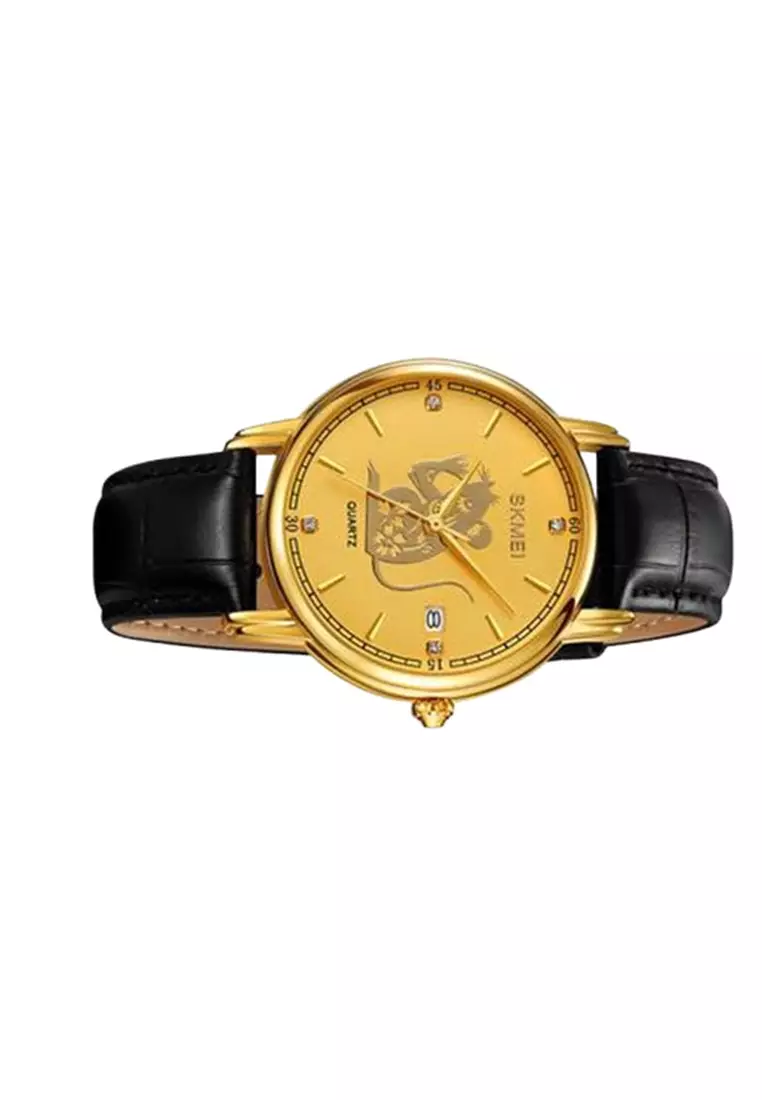 Jam Tangan Quartz Analog Shio Chinese Zodiac Waterproof 30M Tikus ORIGINAL - Black Gold