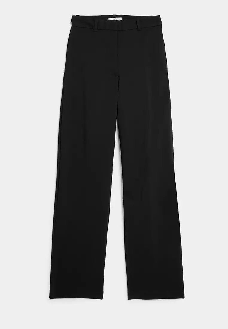 Cotton Blend Wide Leg Chinos