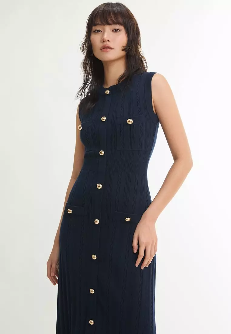 Sleeveless Knit Dress - Navy