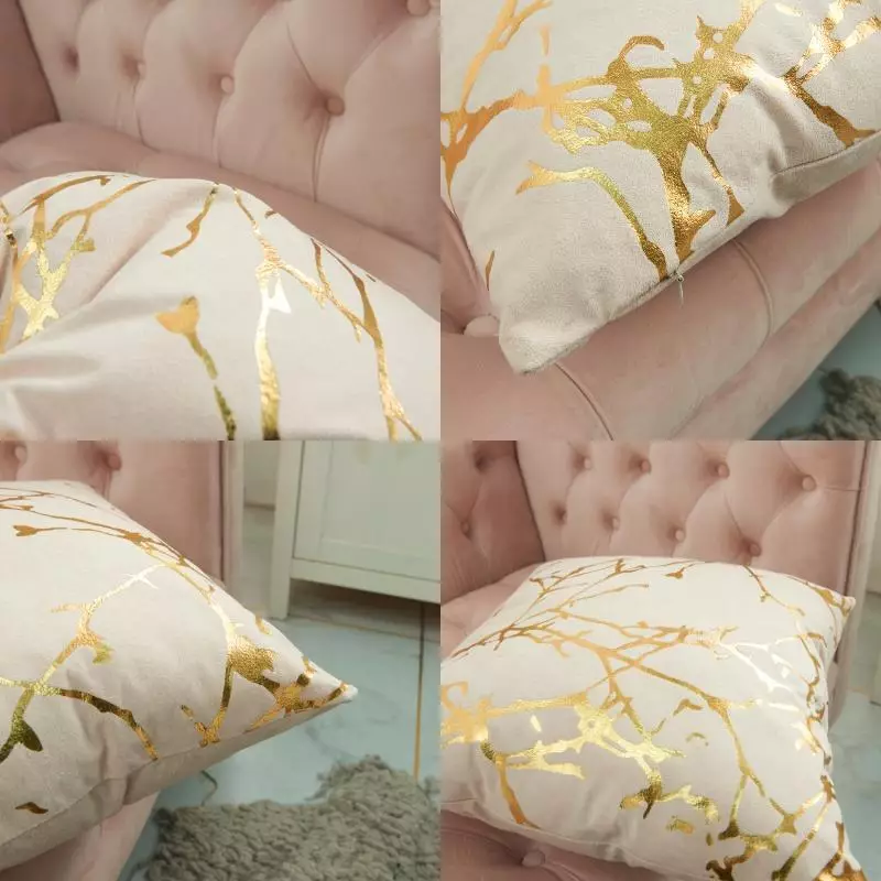 Palm Tree Gold Print Cushion Cover (Light blue)